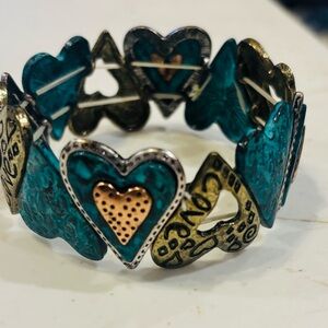 Heart Charm Bracelet in Teal and Gold
